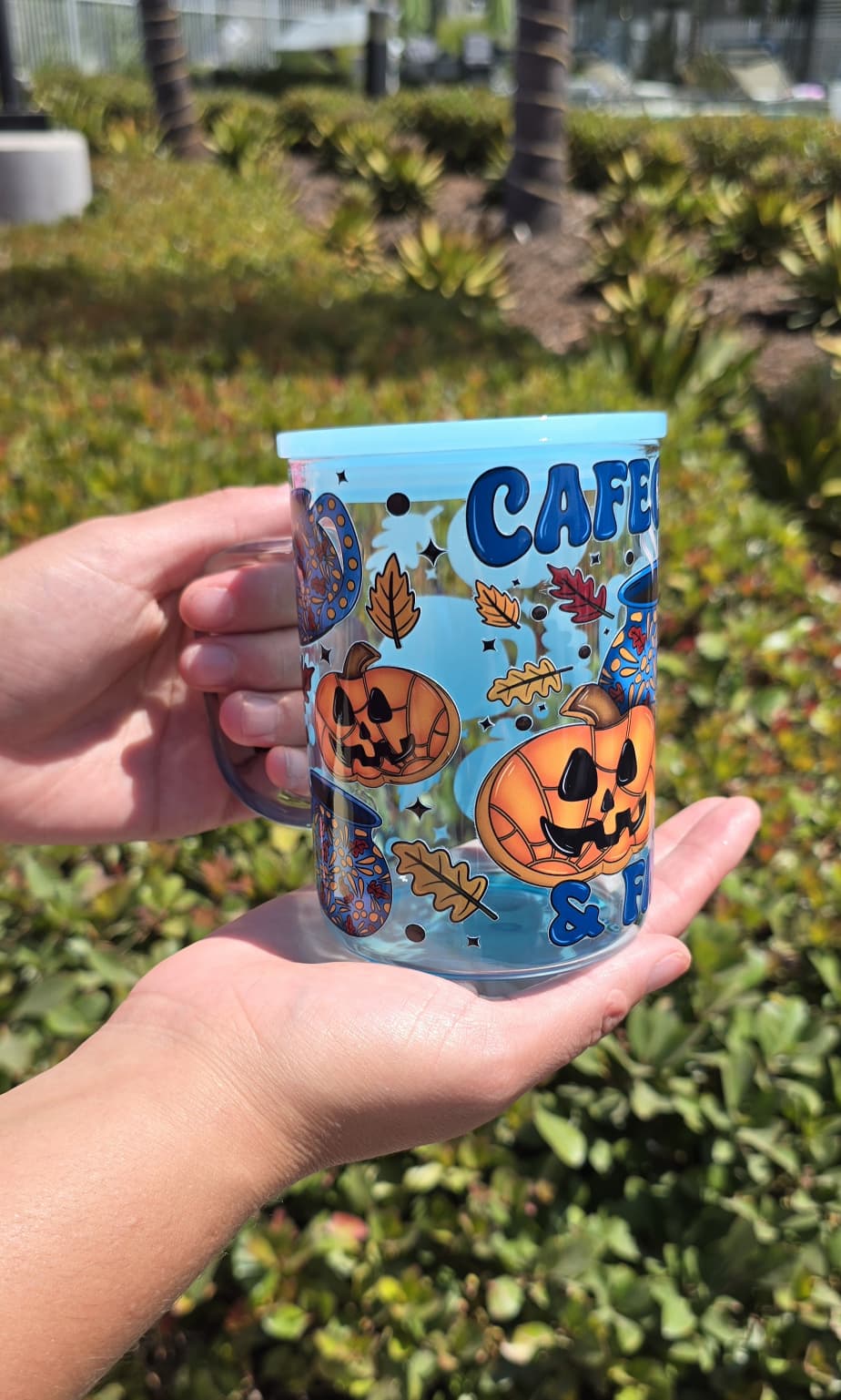 Cafecito y Fall tumbler with handle