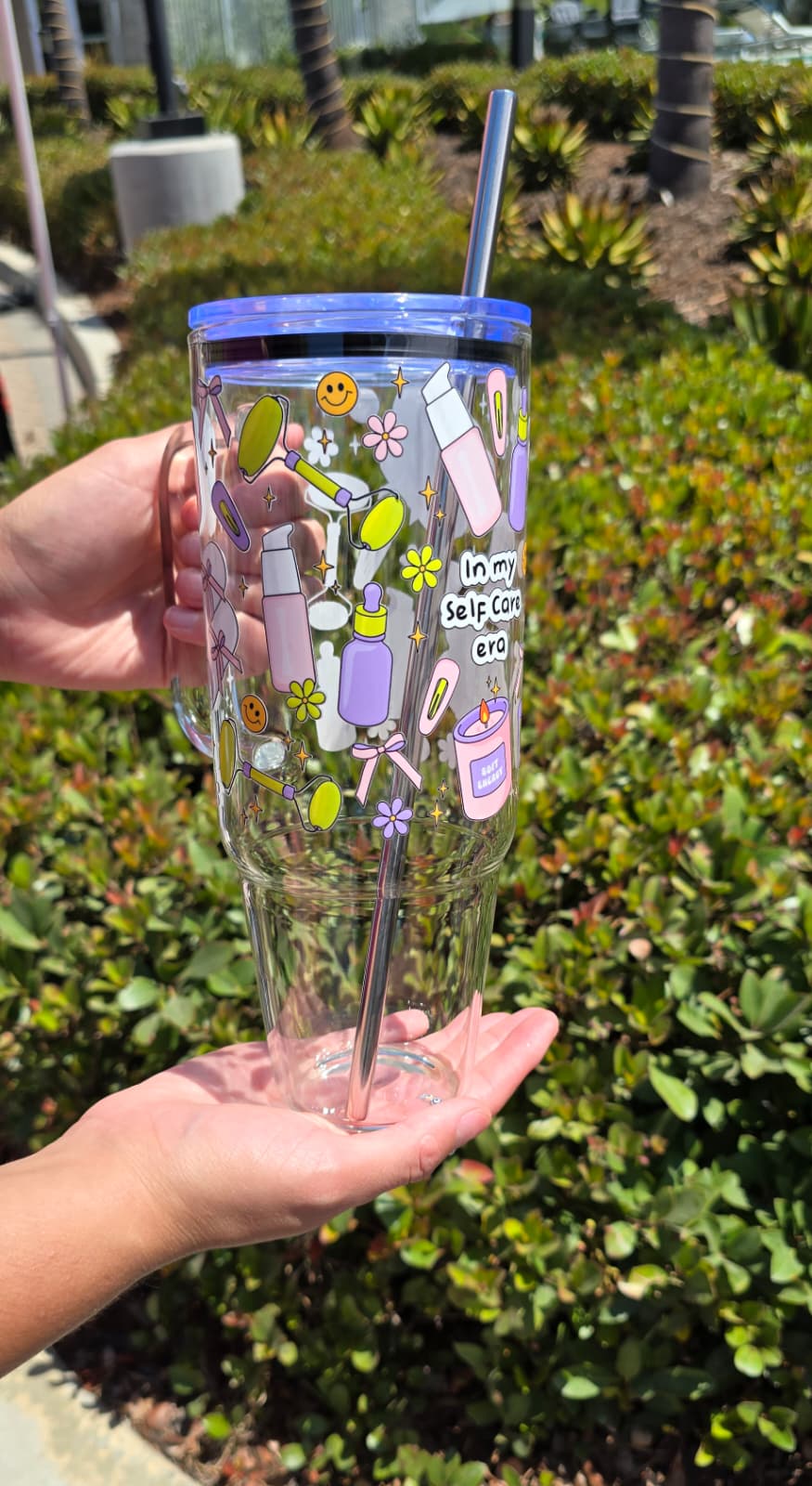 In my selfcare era tumbler with handle