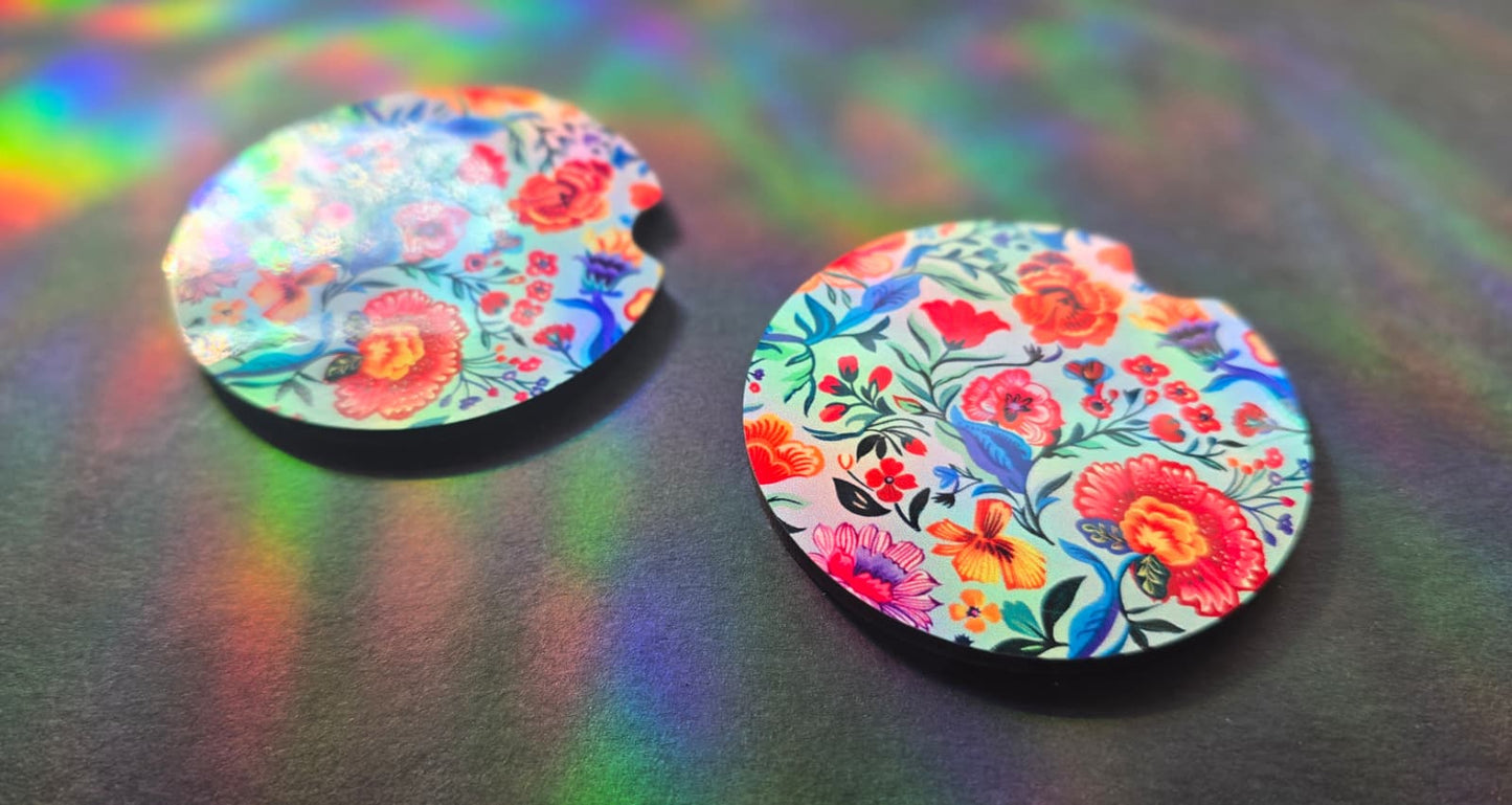 Floral Car Coaster - Light Blue
