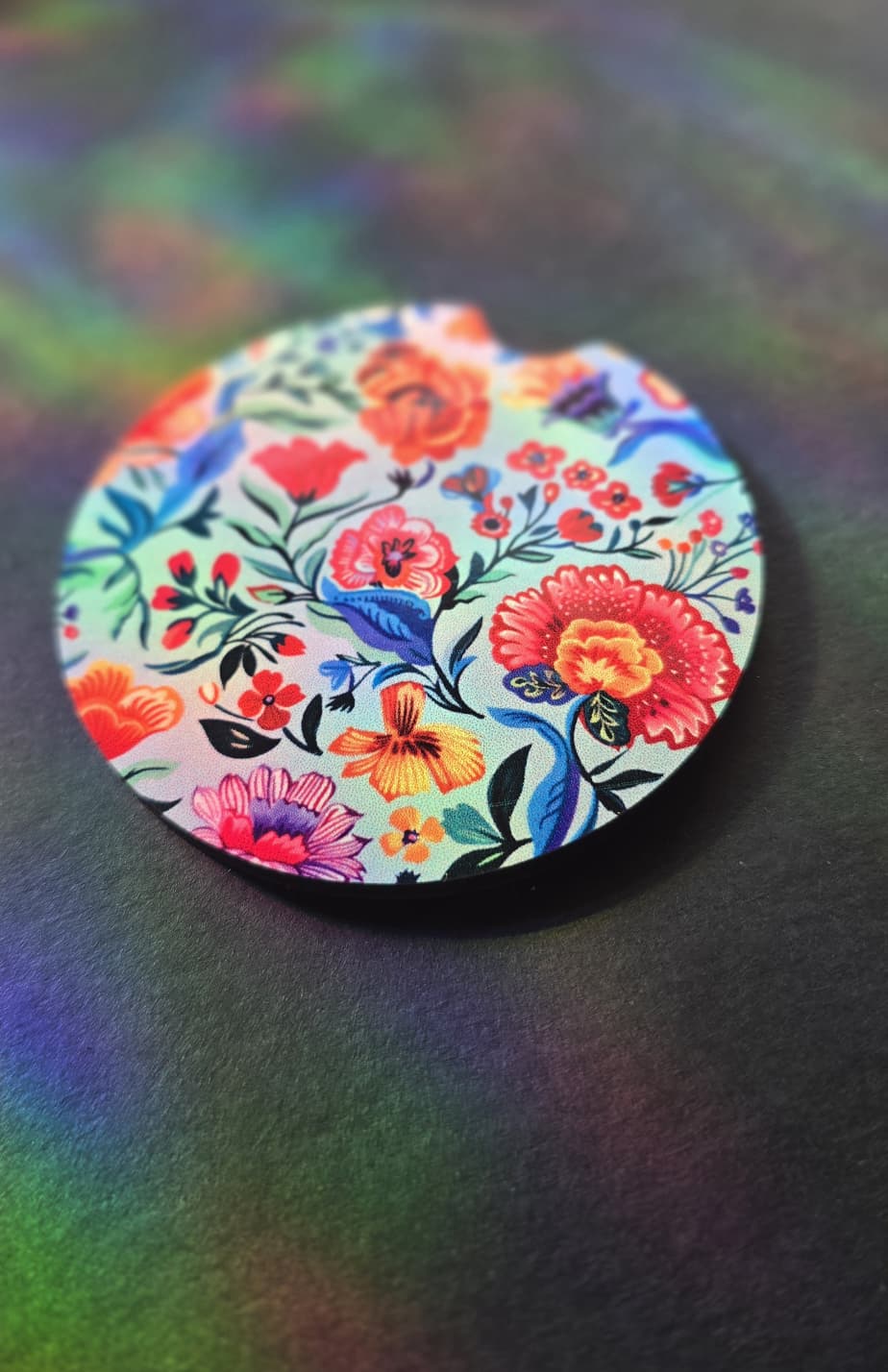 Floral Car Coaster - Light Blue
