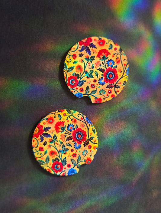 Floral Car Coaster - Yellow