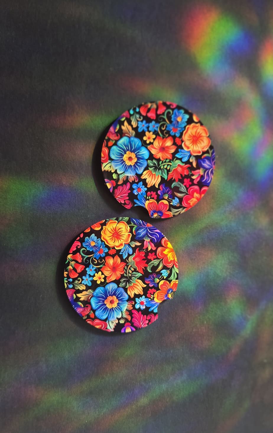 Floral Car Coaster - Black