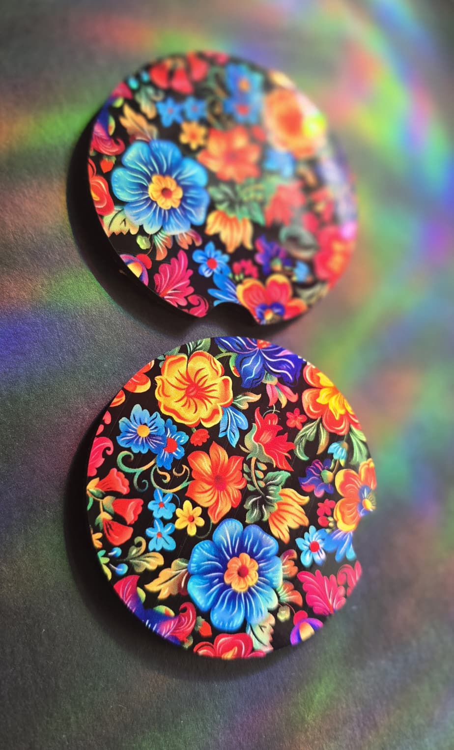 Floral Car Coaster - Black