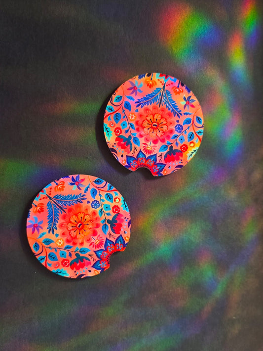 Floral Car Coaster - Pink