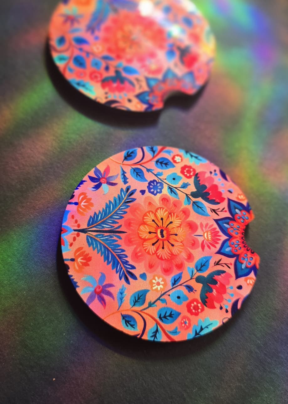 Floral Car Coaster - Pink