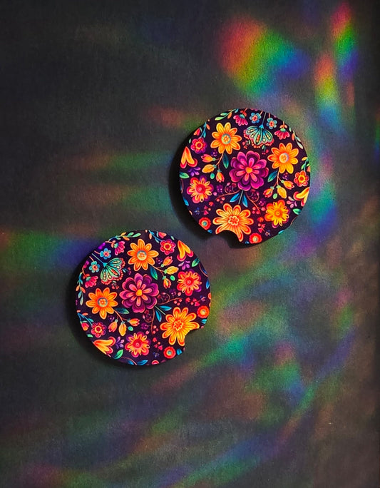 Floral Car Coaster - Purple
